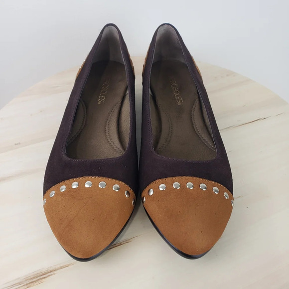 Aerosoles Know it All Flat Shoes Size 8M Brown Suede Leather Studded Pointed Toe - Picture 5 of 14